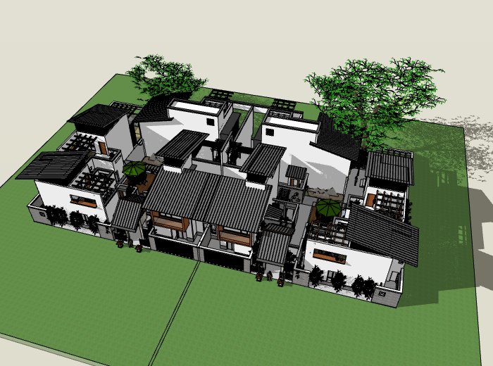 中式别墅楼台设计资料下载-中式合院别墅建筑设计模型