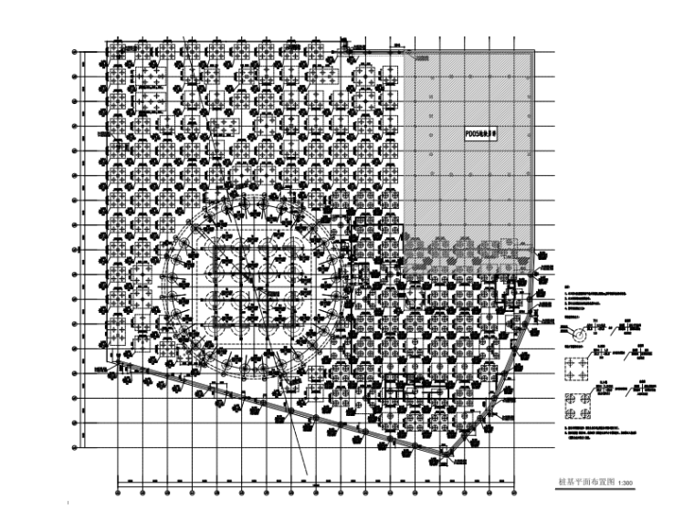 392m密柱框架-核心筒结构办公大厦结构图-桩基础平面布置图