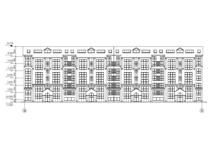 [吉林]长春某花园小区住宅楼建筑群设计施工图(含总图)-20栋北立面