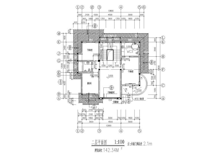 3层砖混砌体结构食堂全套施工图（建筑结构水电）-食堂二层平面图