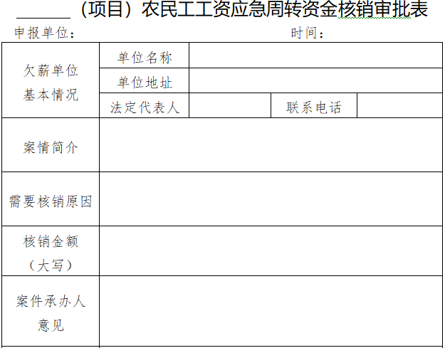 [海南]劳务监督管理办法（word，含表格）-农民工工资应急周转资金核销审批表