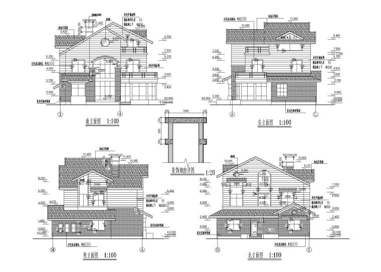 3层砖混砌体结构食堂全套施工图（建筑结构水电）-食堂建筑立面图