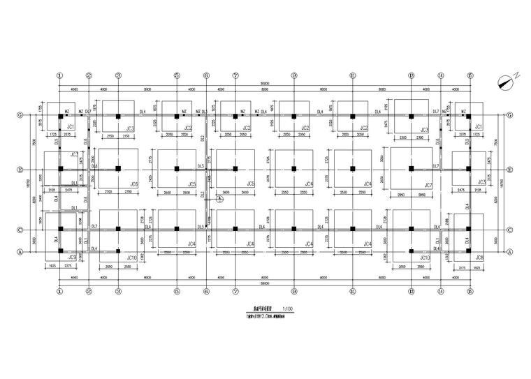 4层钢混框架结构办公楼全套施工图（建筑结构水电）-基础平面布置图4