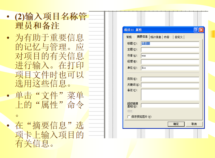 项目管理与Porject软件应用培训讲义（95页，含图）-输入项目名称管理员和备注
