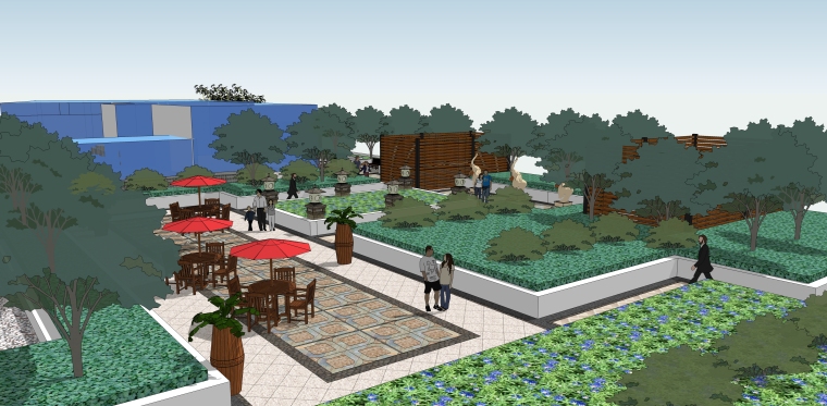 东南亚住宅空间设计资料下载-东南亚风情-住宅花园景观设计SU模型
