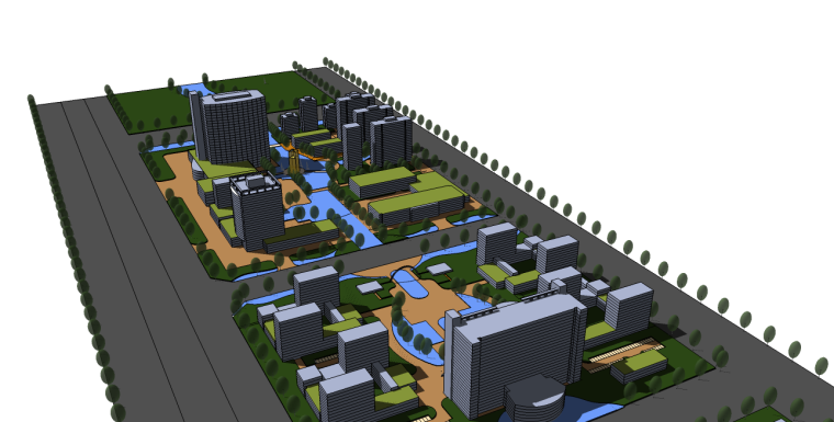 中央商务区城市设计su模型资料下载-办公商务区su模型