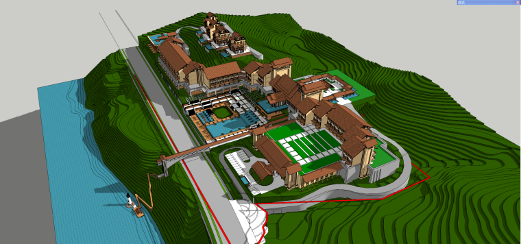 度假村课程设计模型资料下载-东南亚风格-山地别墅度假村建筑设计SU模型