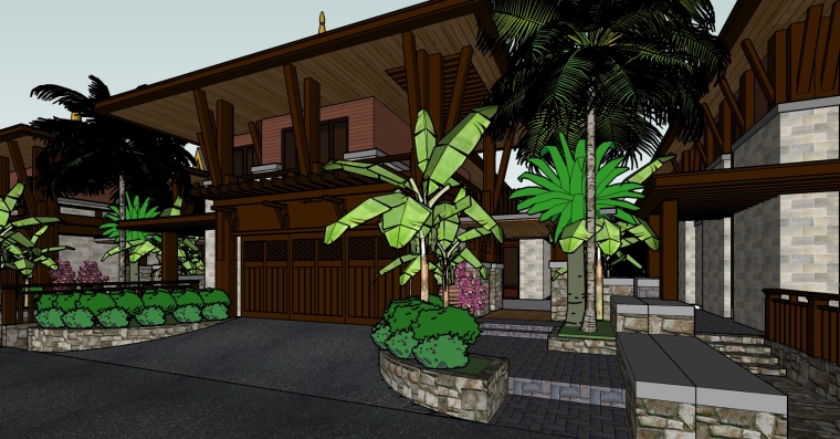 东南亚中式酒店建筑设计资料下载-东南亚风格-泰式建筑设计SU模型