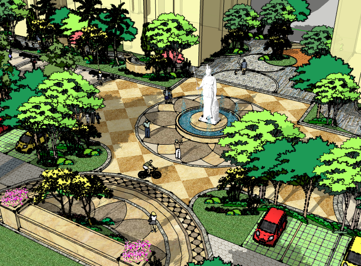 潘普利亚广场景观资料下载-休闲广场景观模型设计