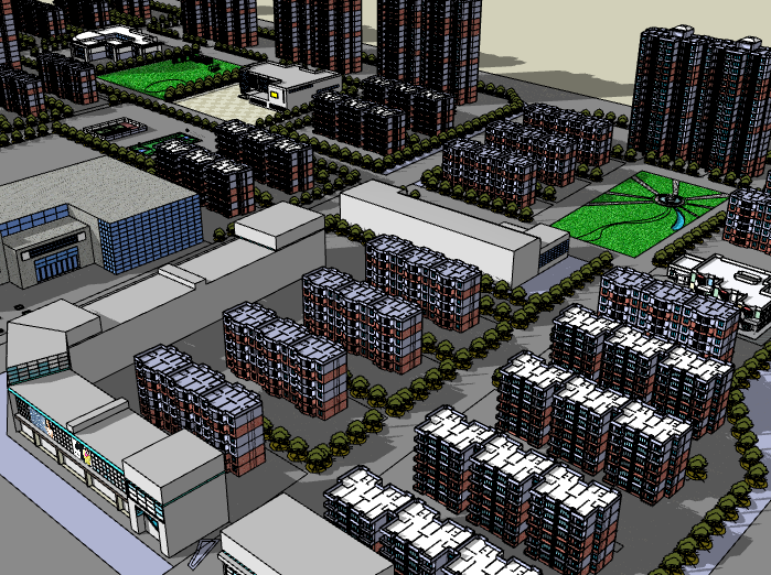 14万平住宅小区建筑设计资料下载-居民住宅小区建筑模型设计