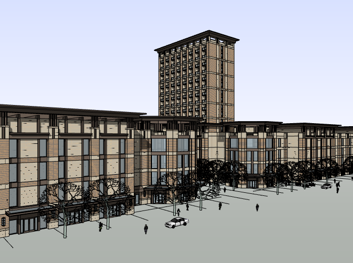新中式小区设计案例资料下载-新中式商业街建筑模型设计