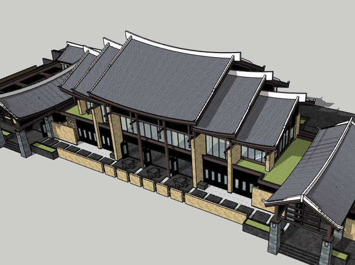 新中式建筑的风水关系资料下载-新中式层叠屋顶建筑模型设计