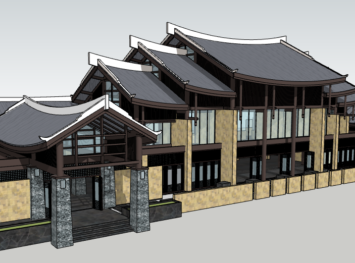 新中式层叠屋顶建筑模型设计