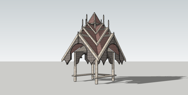茅草凉亭su模型资料下载-泰式风格景观凉亭su模型