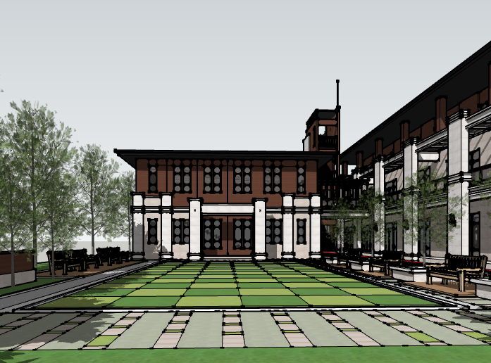 现代风格文化馆建筑模型设计-文化馆建筑SU模型5