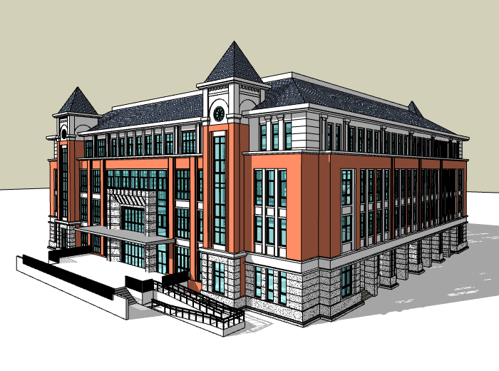 国外教学楼的设计资料下载-欧式教学楼建筑模型设计