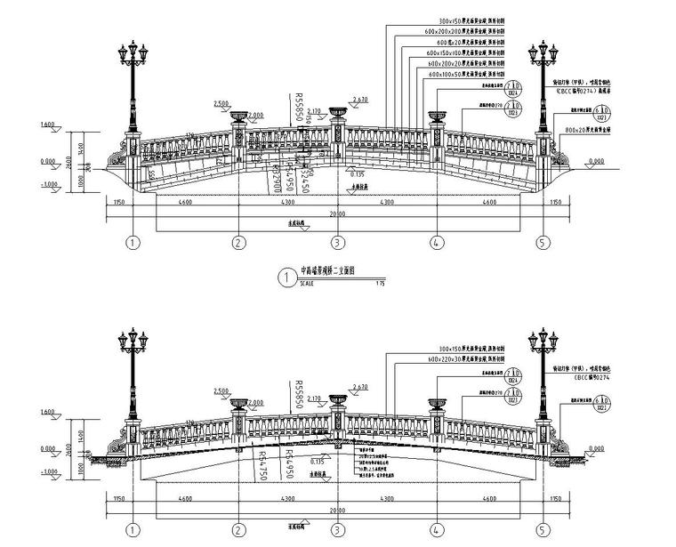 景观细部施工图|高端园桥施工图设计-中高端桥详图一