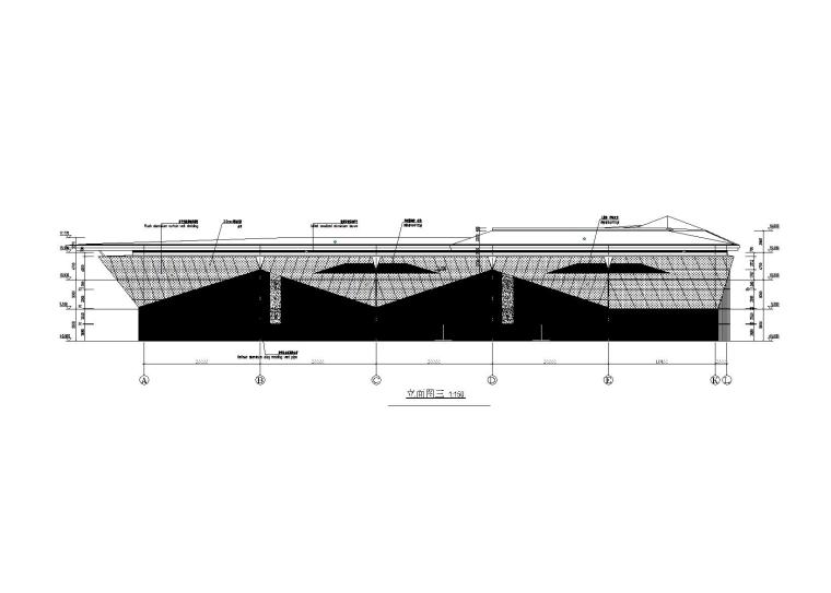 4层钢框架结构展览中心建筑结构施工图-展览中心侧立面图