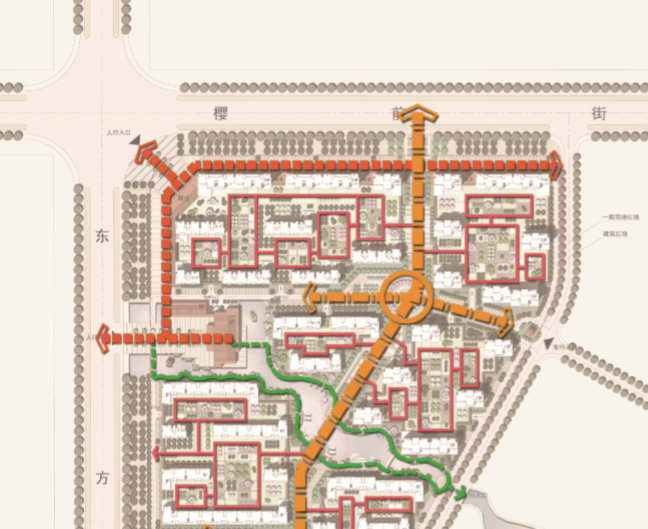 [大型国企]房地产开发项目详细规划方案(附图丰富)-人行流线分享