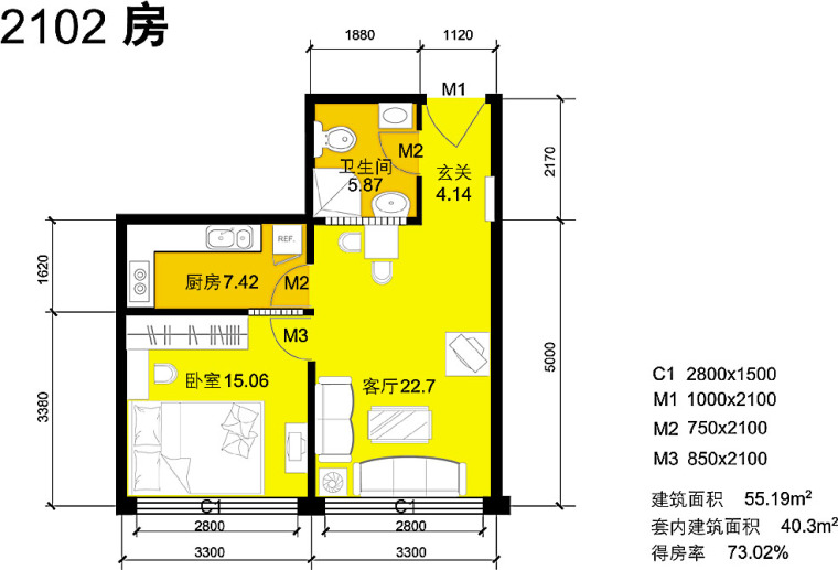 南北通透户型方正二居三居户型图21套（JPG）-大连m355-1