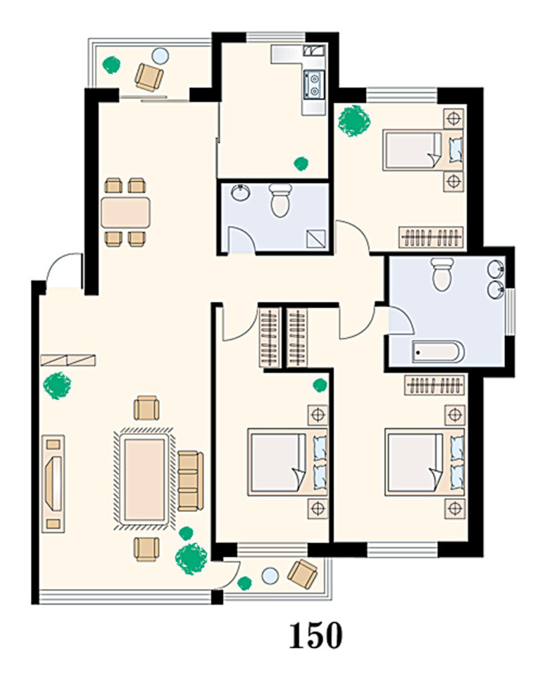 南北通透户型方正二居三居户型图21套（JPG）-大连QQ03