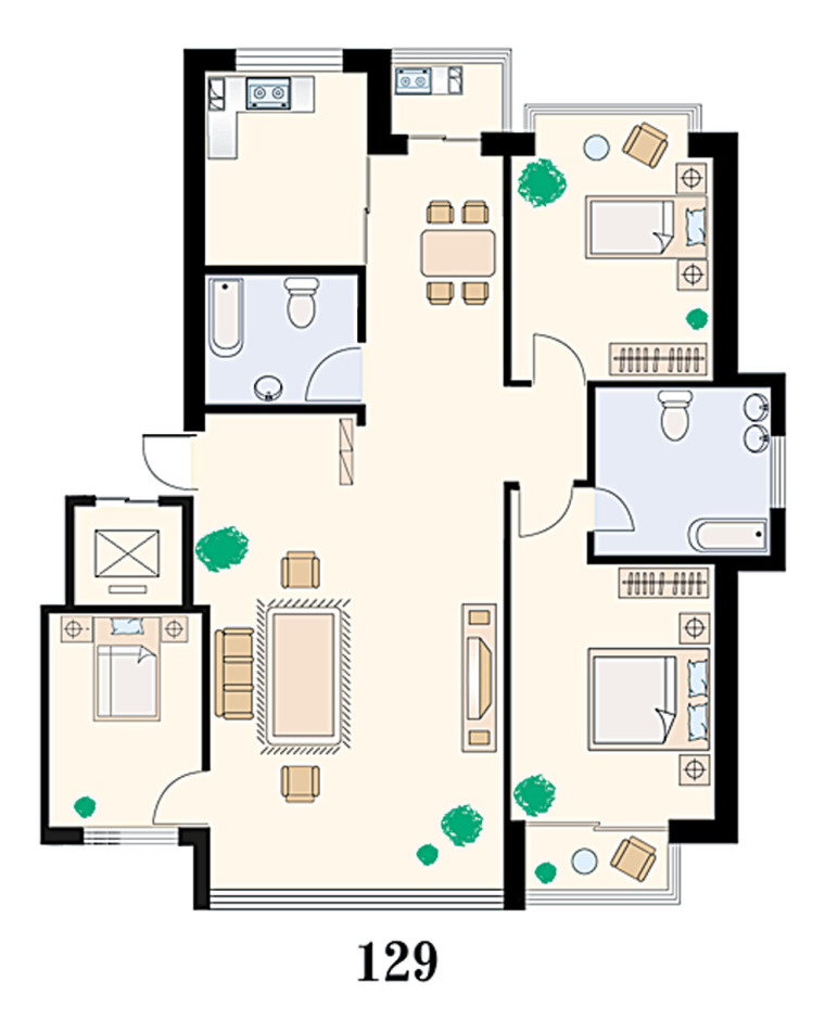 南北通透户型方正二居三居户型图21套（JPG）-大连QXC01