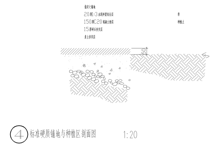 [深圳]仙湖植物园景点二期景观CAD施工图-6 标准硬质铺地与种植区剖面图_看图王