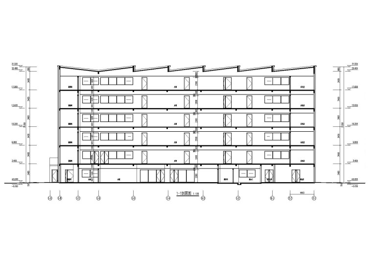 6层框架结构员工休息室建筑结构施工图-员工休息室建筑剖面图