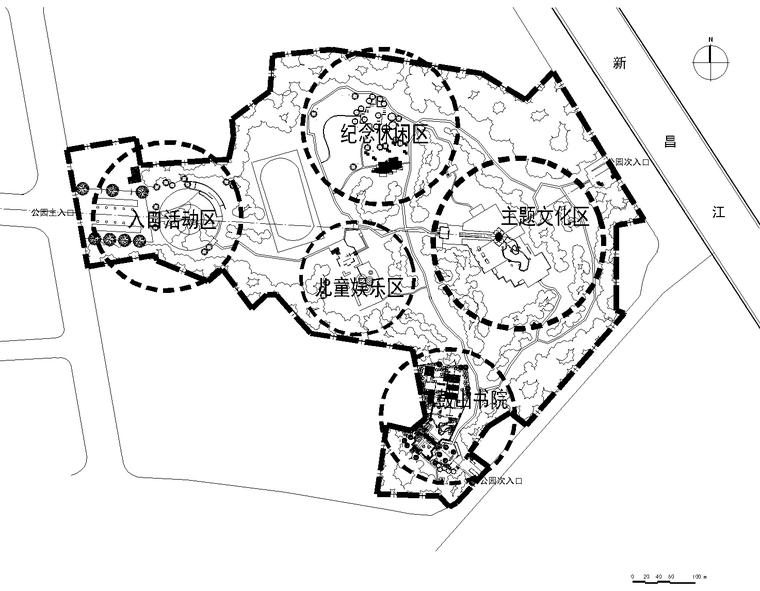 [福建]某公园景观设计方案CAD平面图-3 景观分区_看图王