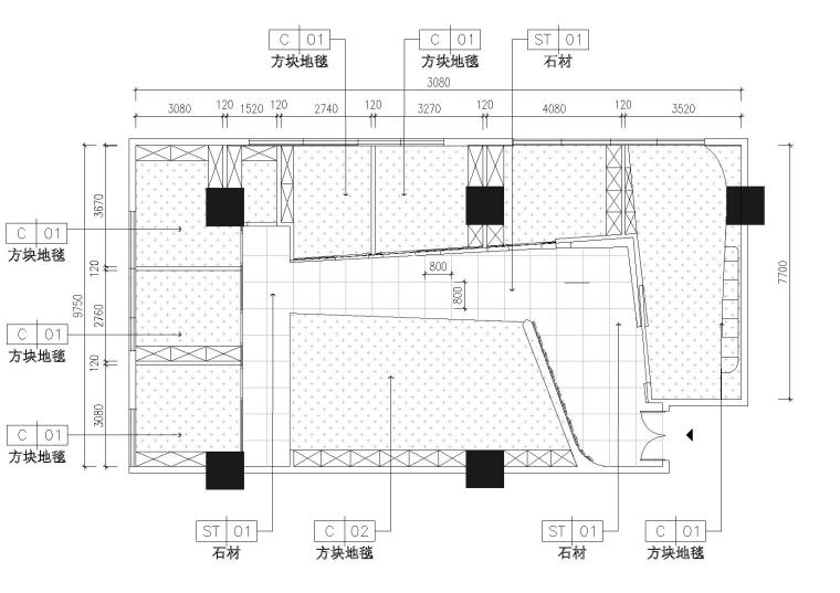 [深圳]现代时尚装饰公司办公楼装修施工图（含效果）-地面铺装图