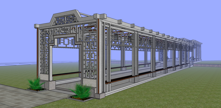 su长廊景观资料下载-政府公园的长廊改造su模型
