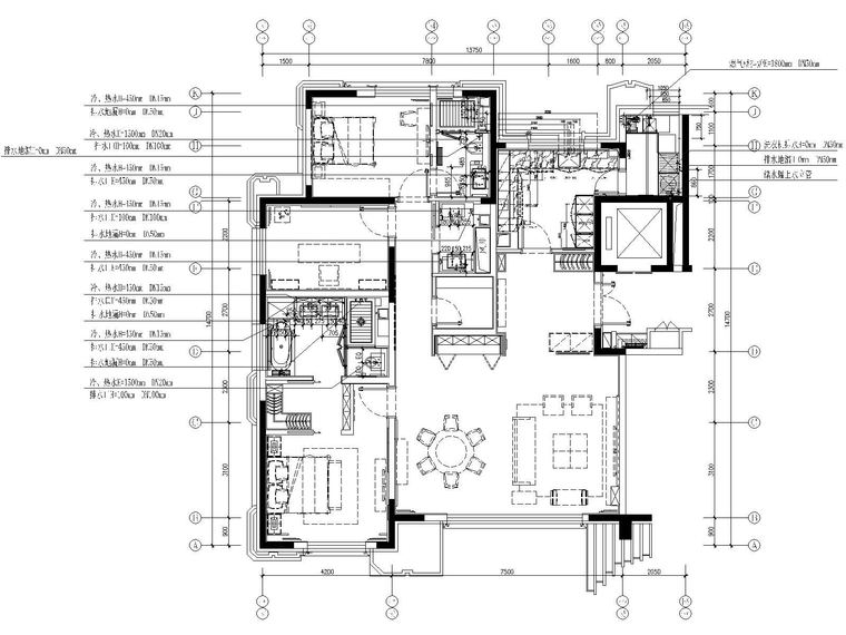 CCD-北京丰台区花乡樊家村175㎡样板间室内装修施工图+方案+效果图-8给排水点位平面图_看图王