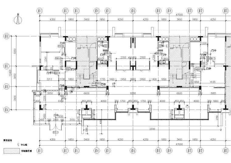 [广东]肇庆君山公馆销售中心CAD施工图+效果-墙体尺寸图