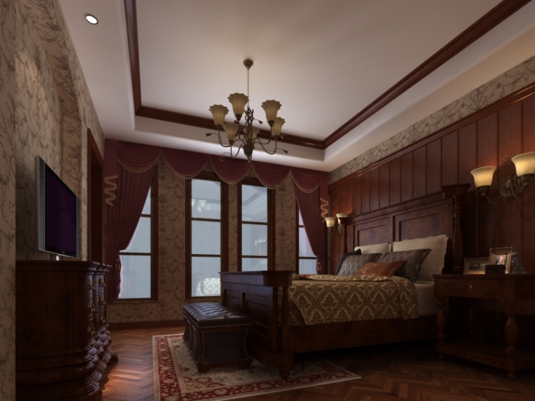 美式卧室效果图片资料下载-美式卧室3D模型下载