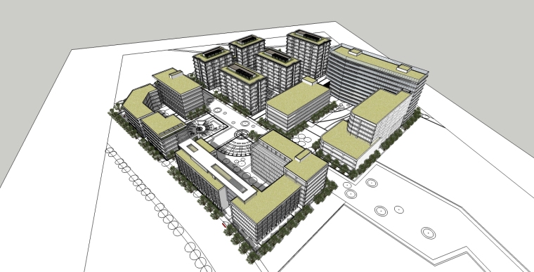 产业园周边配套资料下载-现代产业园SketchUp模型下载