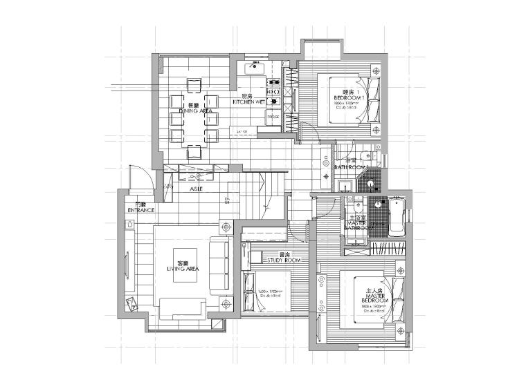 主卧室卫生间资料下载-[福建]厦门郑女士样板间CAD施工图+效果图