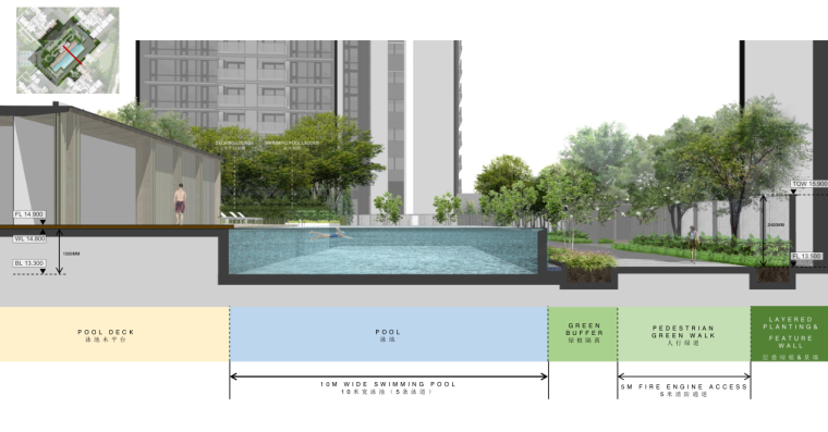 [广东]新中式风格居住区景观方案文本 （PDF+137页）-剖 面 图 B - B