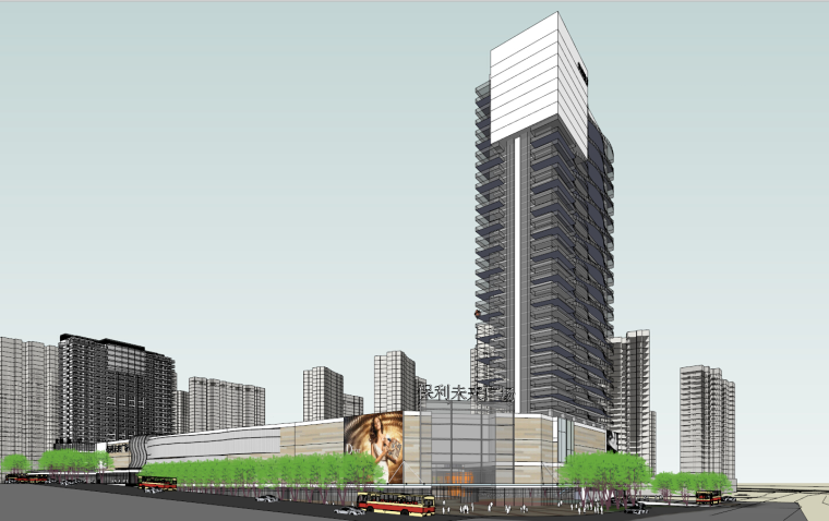 大型别墅建筑模型资料下载-现代风格保利未来商业广场建筑模型设计