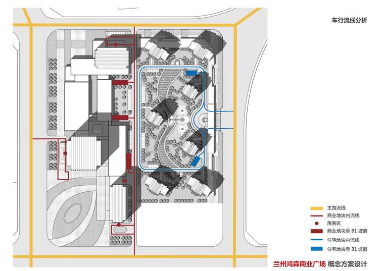 [甘肃]汉鸿森现代风格商业广场概念方案设计（PDF+171页）-车行流线分析