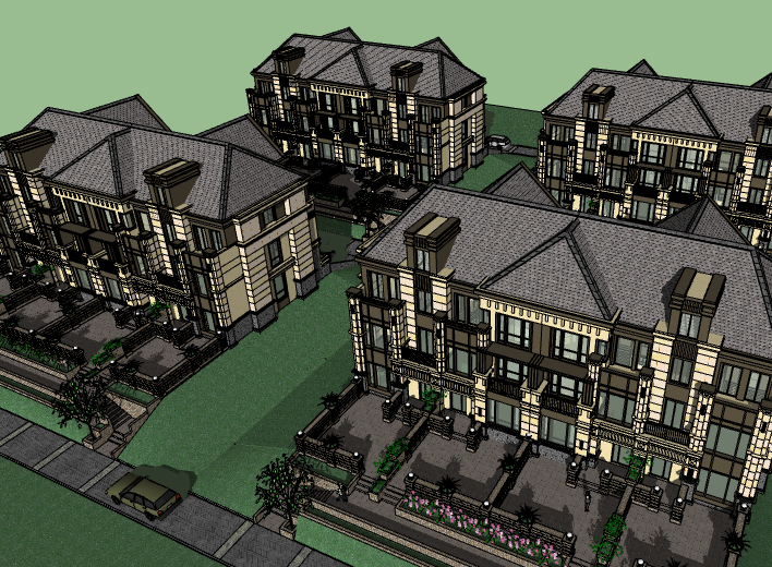 水石别墅模型资料下载-新古典联排别墅建筑模型设计（水石）