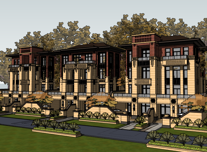 新亚洲风格住宅建筑模型资料下载-新古典风格别墅建筑模型设计（水石）
