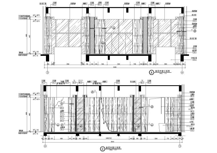 [郑州]梁建国-郑州建业天筑大堂+交楼标准样板丨施工图+材料表+官方摄影-首层大堂立面图（1）