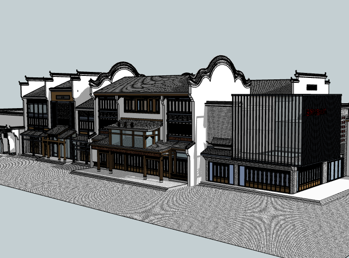 新中式酒店建筑外观资料下载-新中式商业建筑模型设计