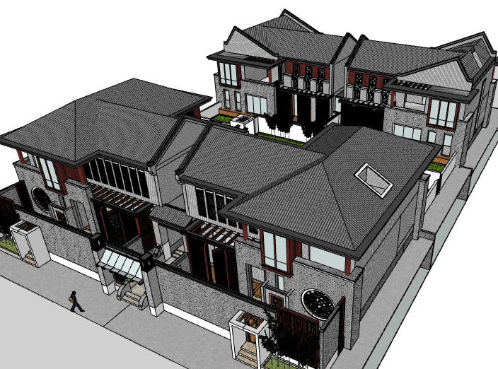 新中式玻璃商业模型资料下载-新中式院子建筑模型设计
