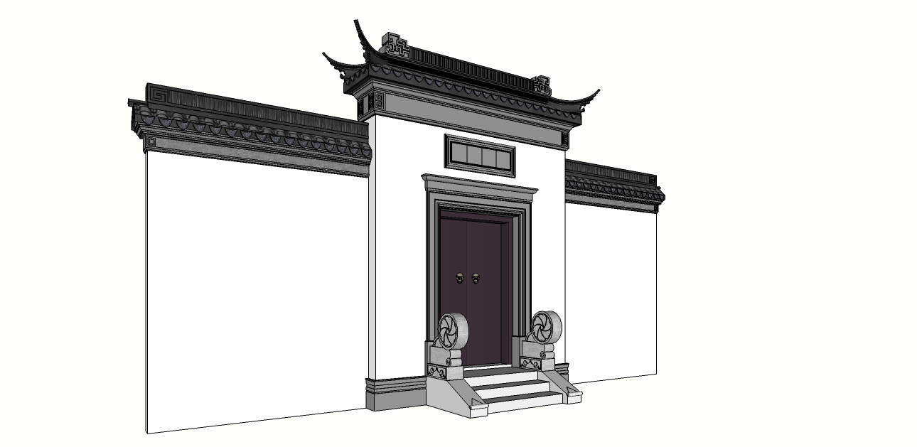 绿城中式街巷空间SU模型（将军门、 入户门 ）-sketchup模型-筑龙渲染表现论坛