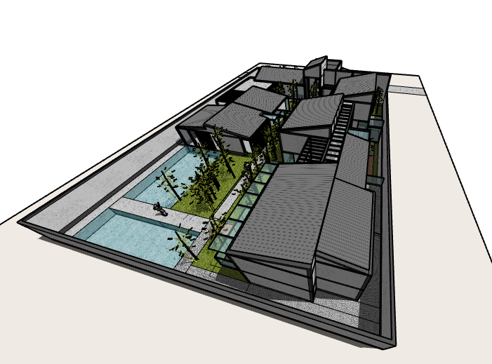 新中式建筑设计模型资料下载-新中式院落住宅建筑模型设计