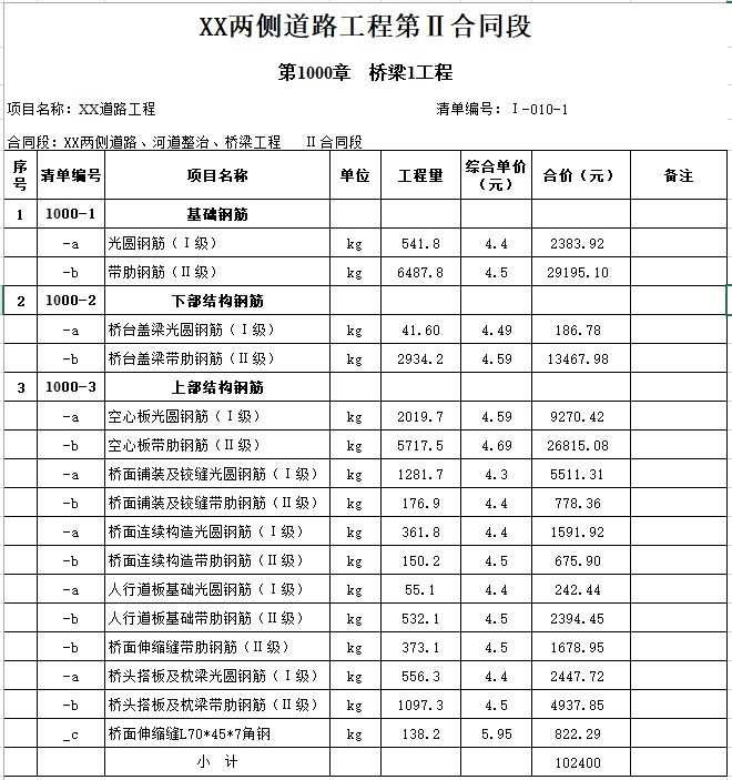 市政道路工程清单预算书-7、桥梁