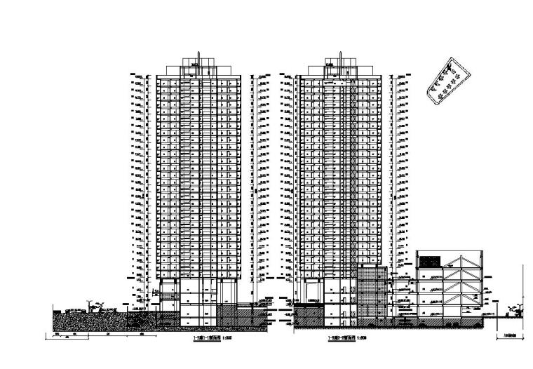 [广东]欧陆风格居住区建筑施工图设计 （CAD）-剖面图一