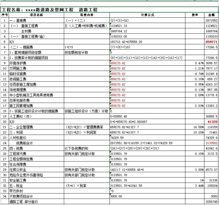 道路及管网工程预算书-2、道路工程