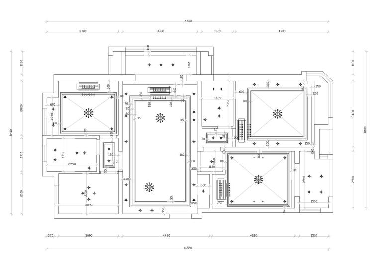 [江苏]徐州盛世孔雀城A户型样板房CAD施工图-顶面尺寸图